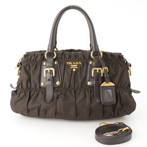 Prada Tessuto Gaufre Gathered Handbag Dark Khaki